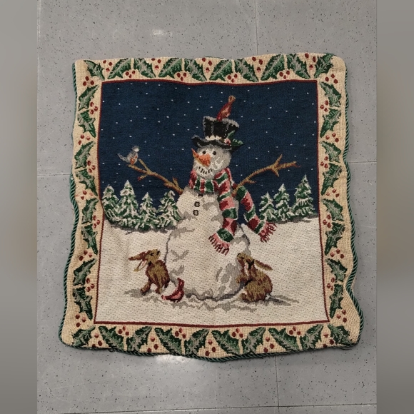 Christmas Tapestry Decorative Throw Pillow Cover Zip up Case Snowman Home Décor - Picture 3 of 9